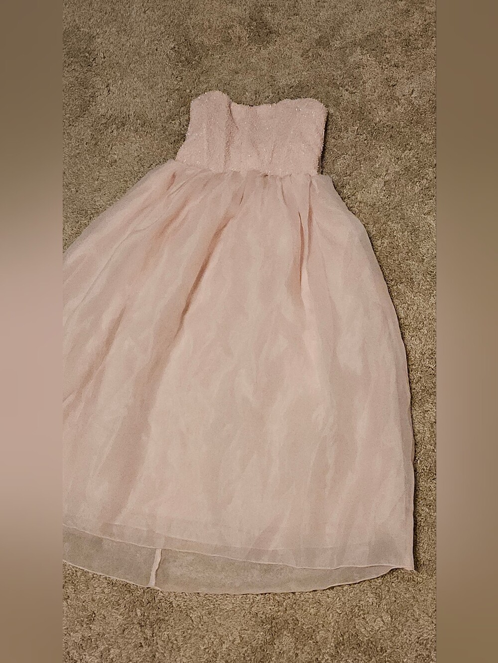Strapless Pink Midi Dress with Textured Bodice - Picture 5 of 8